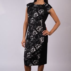 Oxiuli Fashion Black Floral Block Pencil Dress